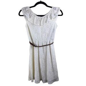 Star Ride Dress Girls Medium 10/12 Ivory Off White  Ruffled Lace Overlay Belted‎